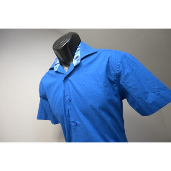 Bertigo Dress Shirt Button Up Designer Blue Short Sleeve Mens Size Small - Picture 2 of 7